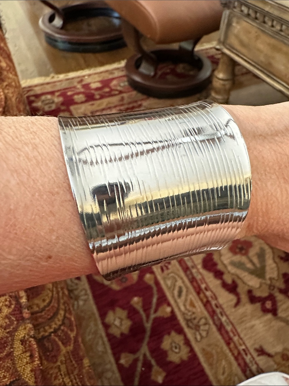 Polished Stainless Wide Ribbed Cuff Bracelet